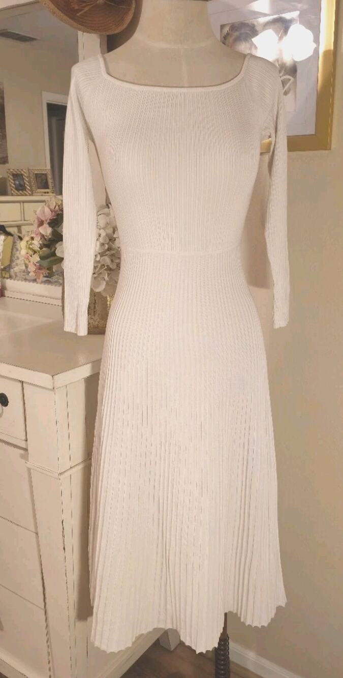 LILYSILK Ivory 80%Silk Blend Ribbed Knit Midi Size S EUC